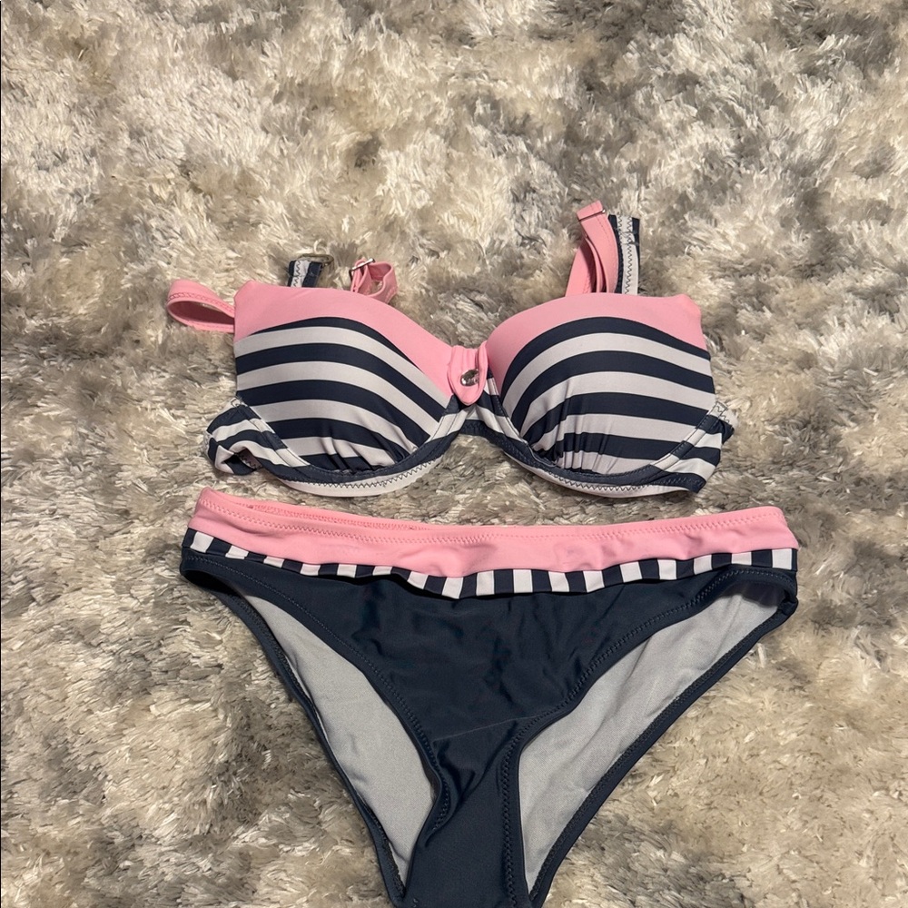 Striped Pink and Navy Bikini Set